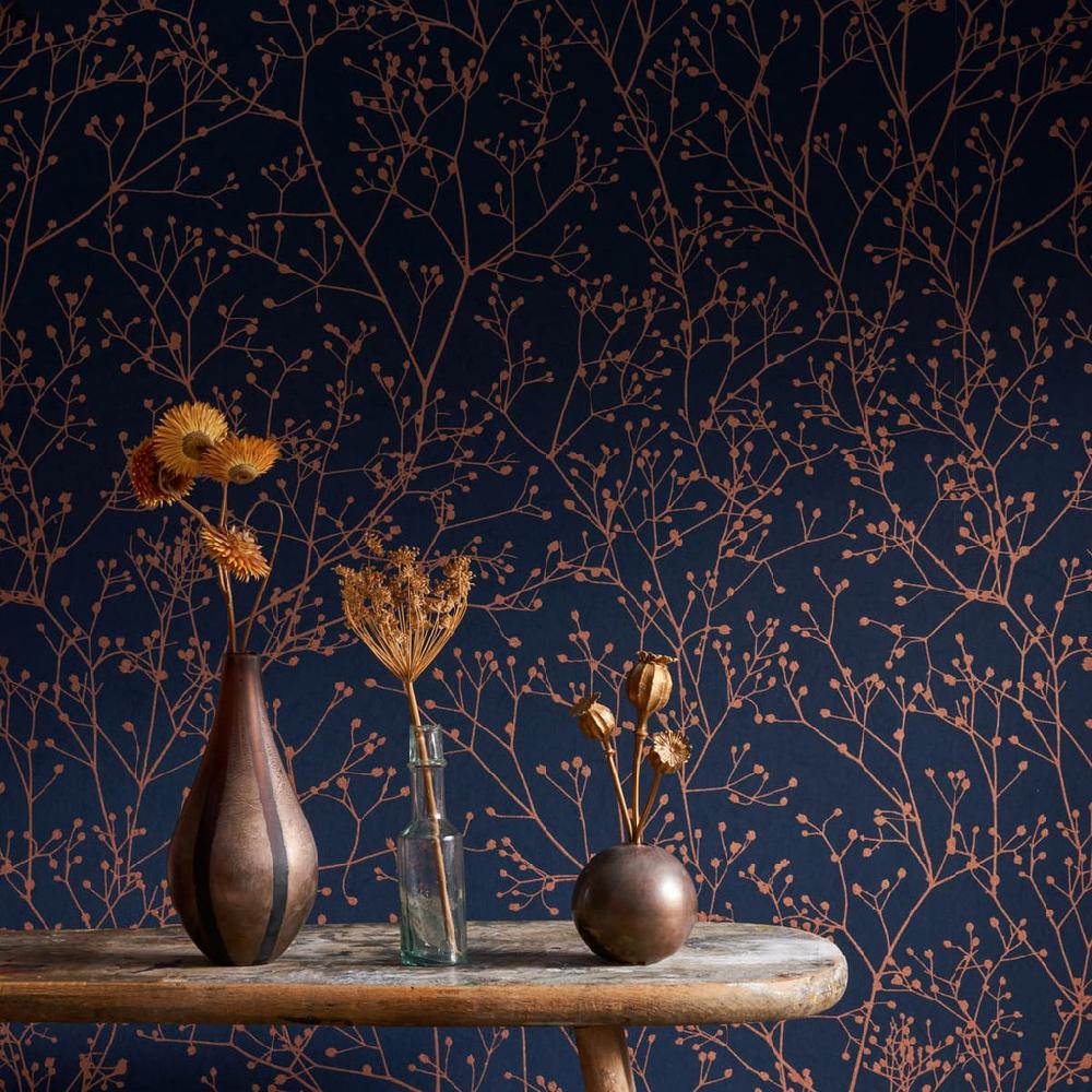 Graham & Brown Gypsophila Mighnight & Copper Wallpaper By Clarissa Hulse