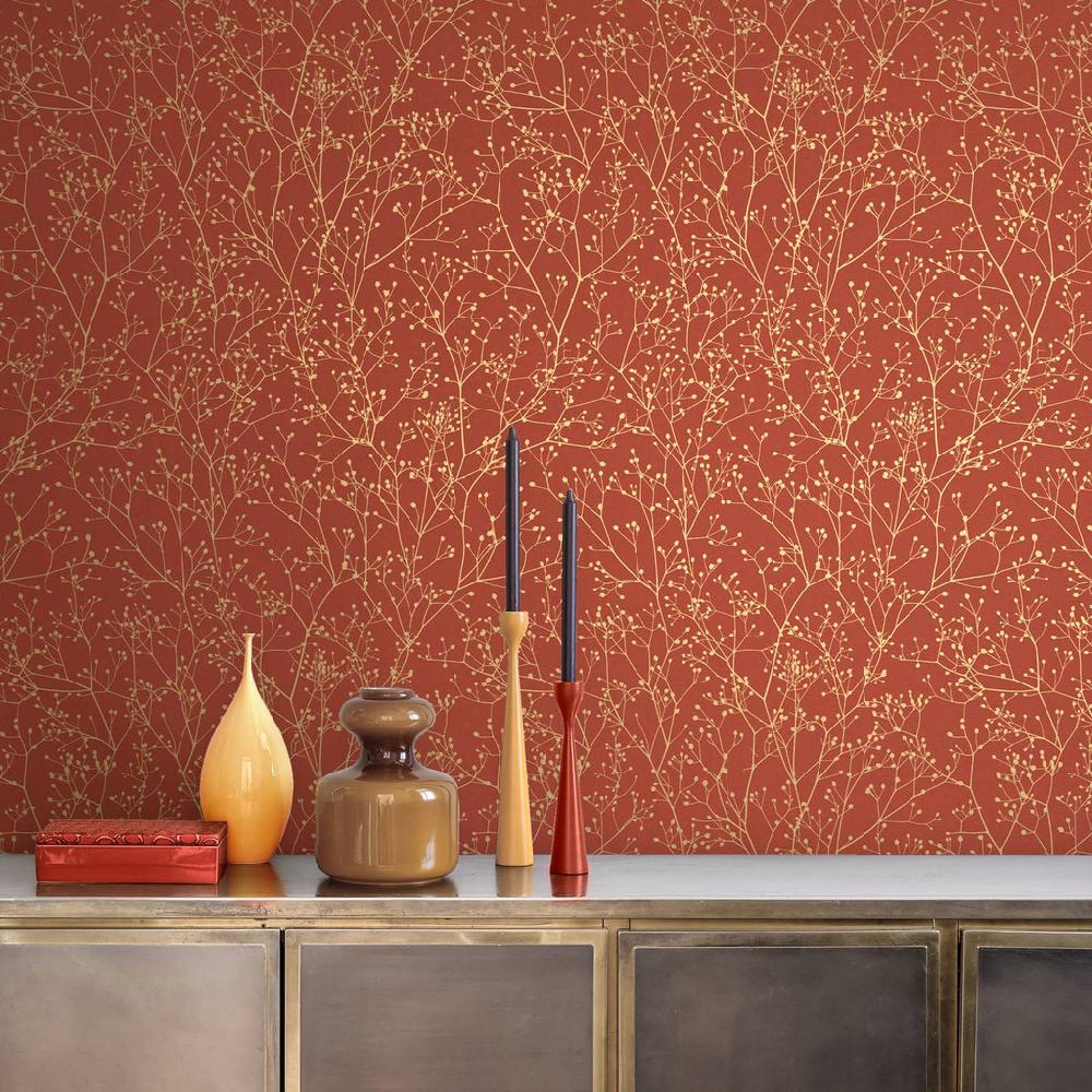 graham & brown Gypsophila Paprika & Gold Wallpaper by Clarissa Hulse