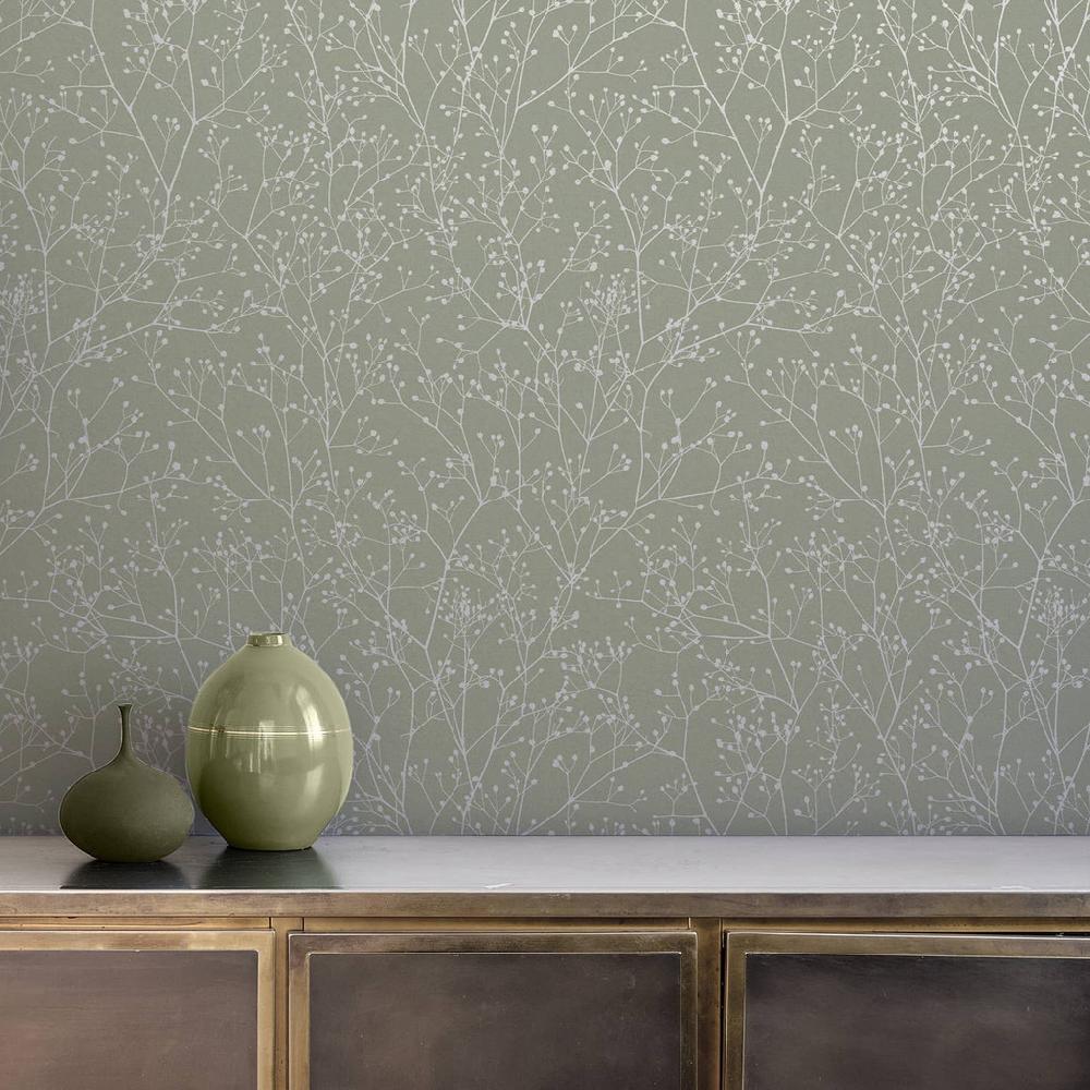 Graham & Brown Gypsophila Spring Green & Silver Wallpaper By Clarissa Hulse
