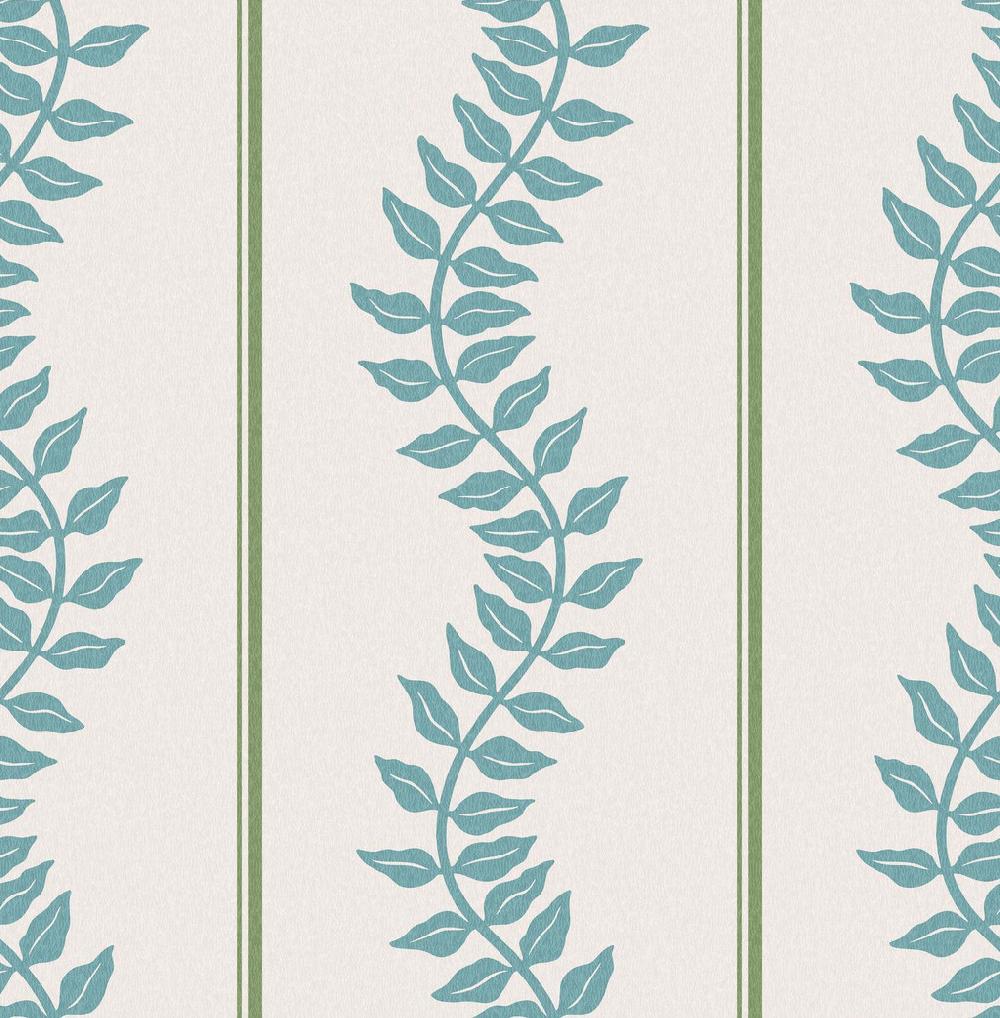 Graham & Brown Laurel Leaf Stripe Blue & Green Wallpaper