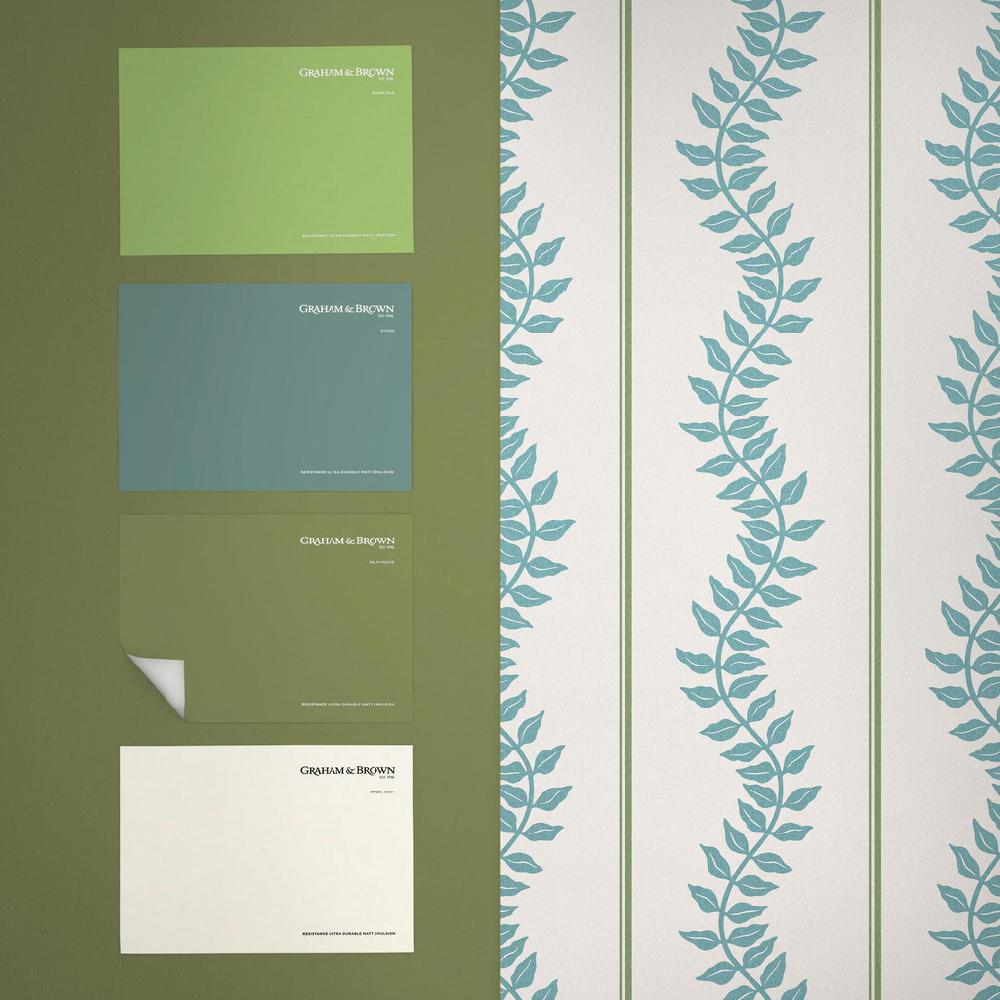 Graham & Brown Laurel Leaf Stripe Blue & Green Wallpaper