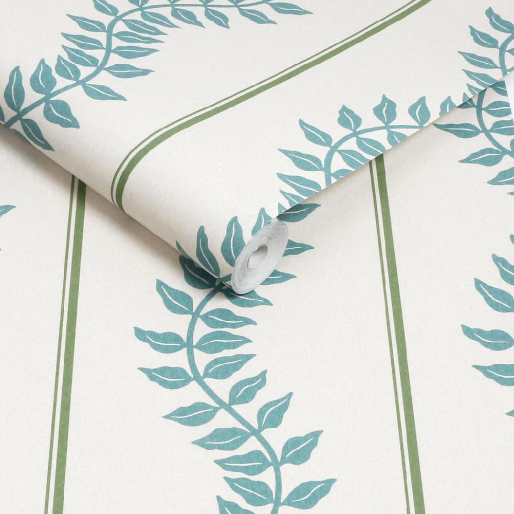 Graham & Brown Laurel Leaf Stripe Blue & Green Wallpaper
