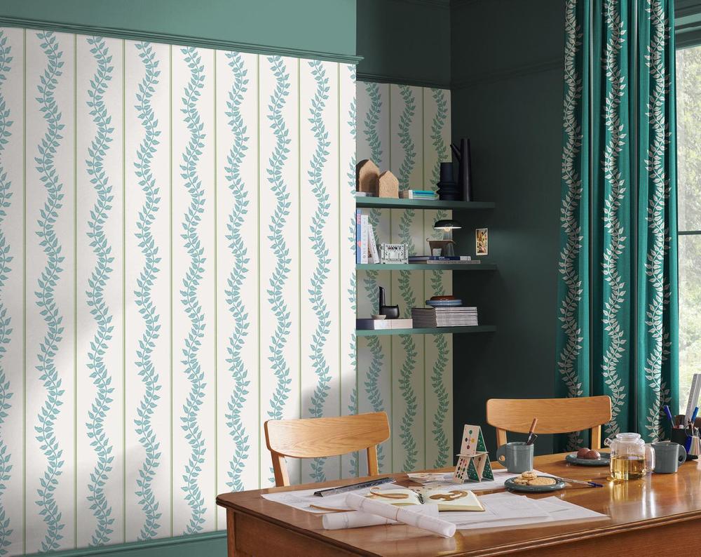 graham & brown Laurel Leaf Stripe Blue & Green Wallpaper
