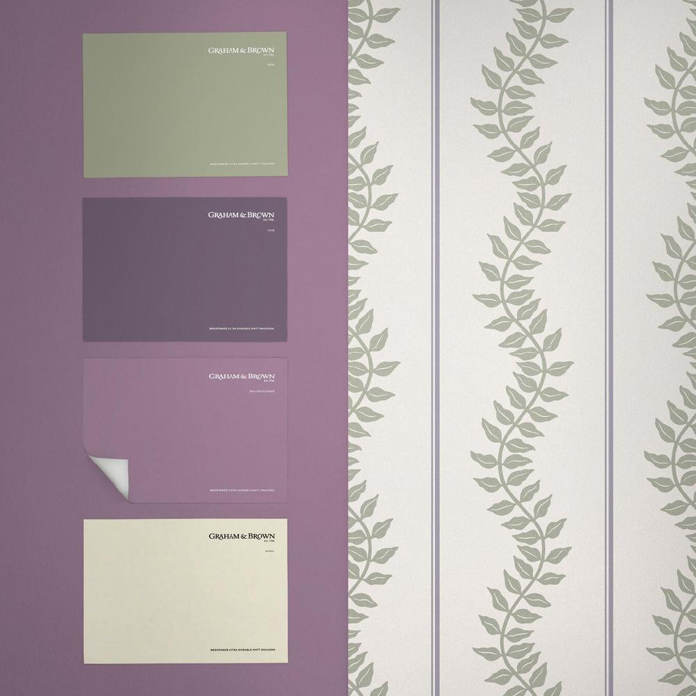 Graham & Brown Laurel Leaf Stripe Mauve & Sage Wallpaper
