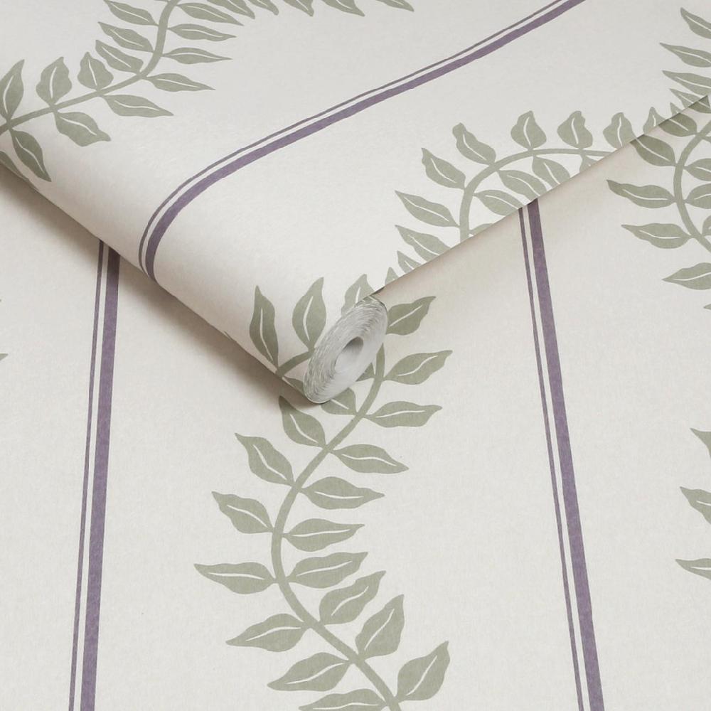 Graham & Brown Laurel Leaf Stripe Mauve & Sage Wallpaper