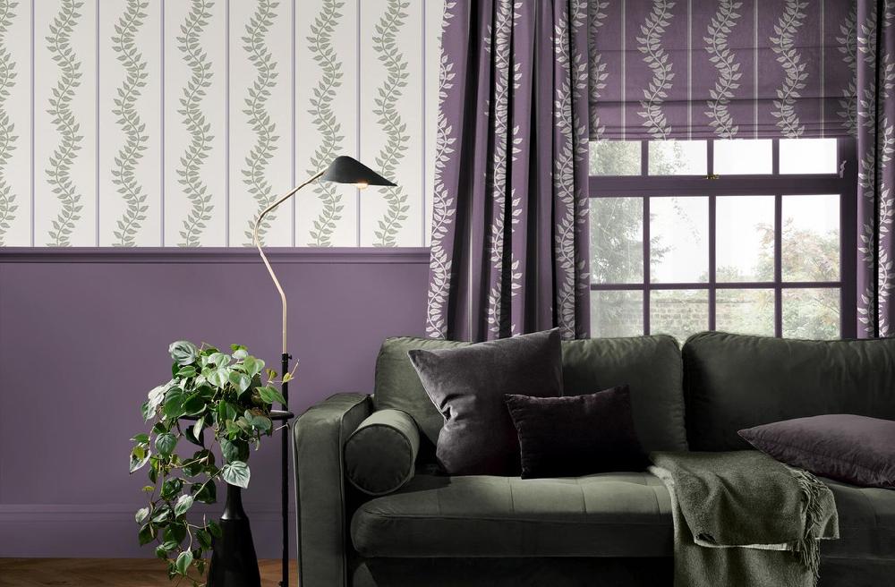 graham & brown Laurel Leaf Stripe Mauve & Sage Wallpaper