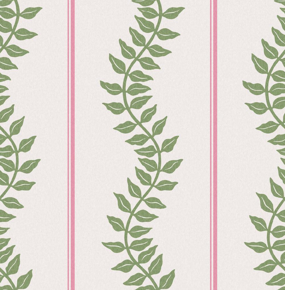Graham & Brown Laurel Leaf Stripe Pink & Green Wallpaper