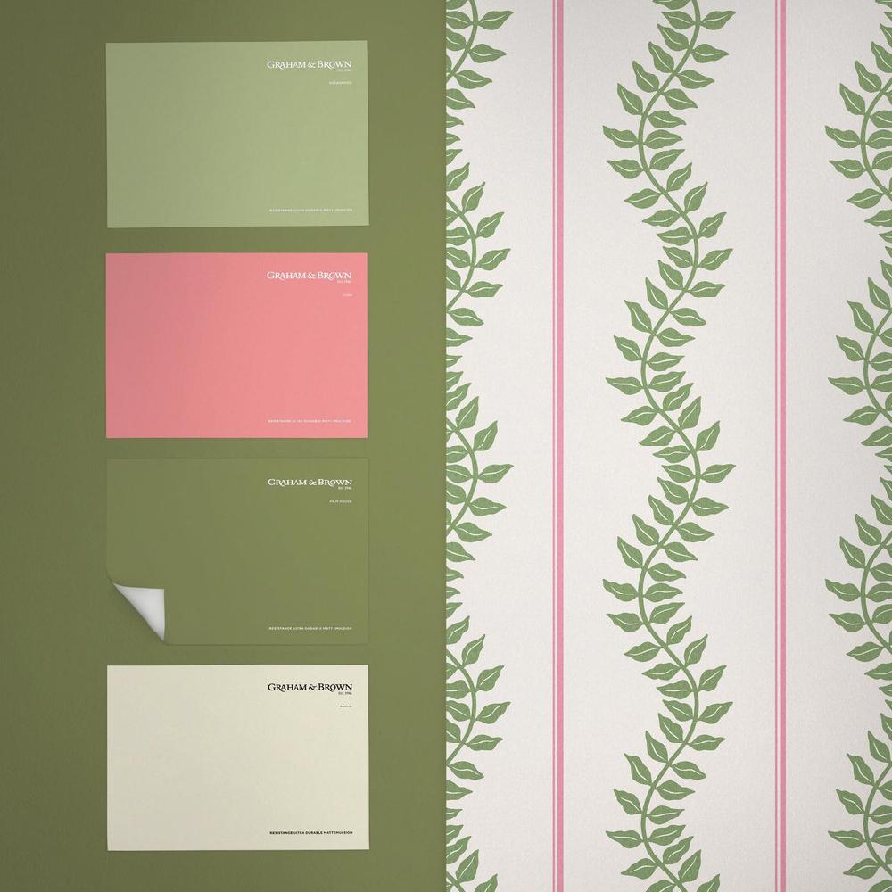 Graham & Brown Laurel Leaf Stripe Pink & Green Wallpaper