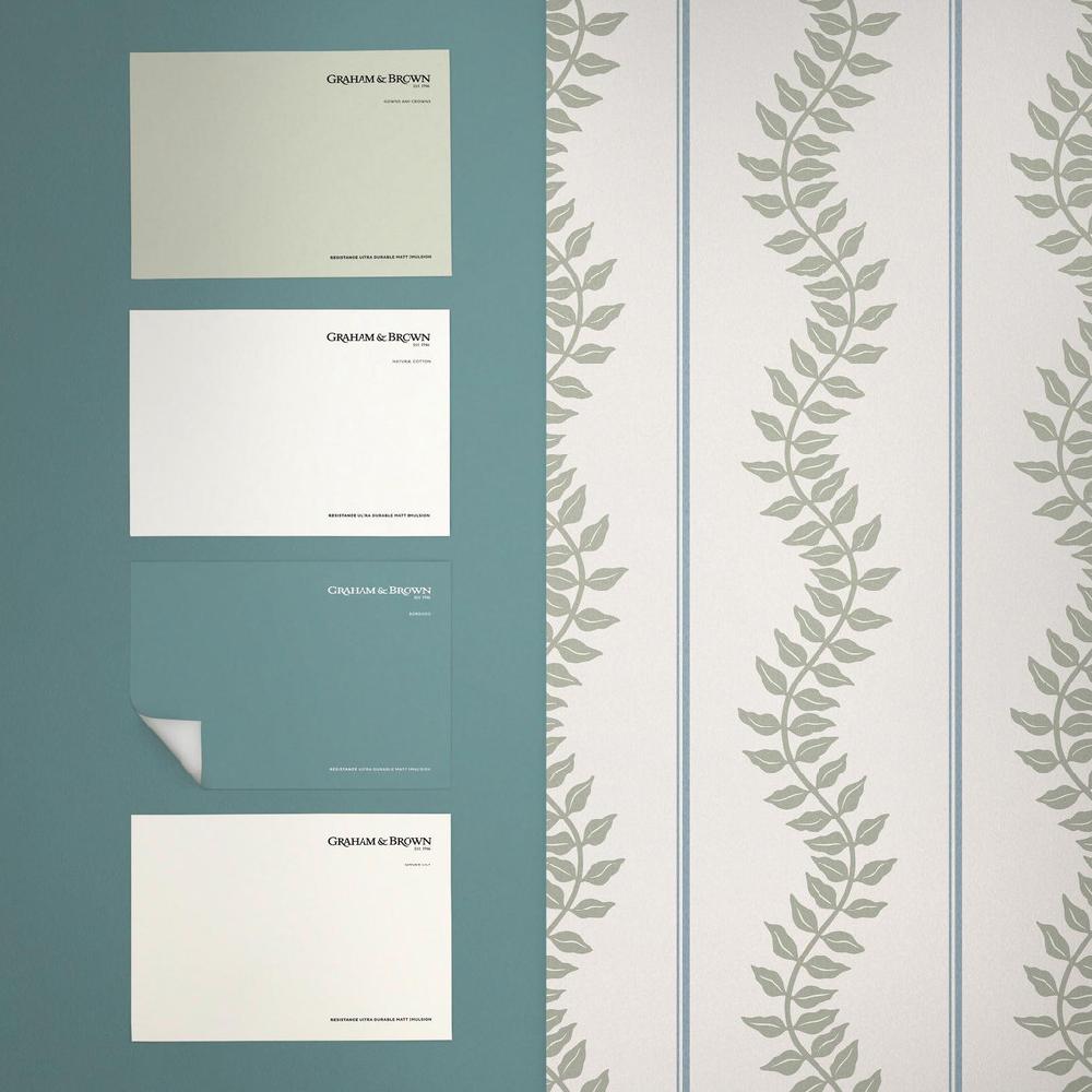 Graham & Brown Laurel Leaf Stripe Sky & Green Wallpaper