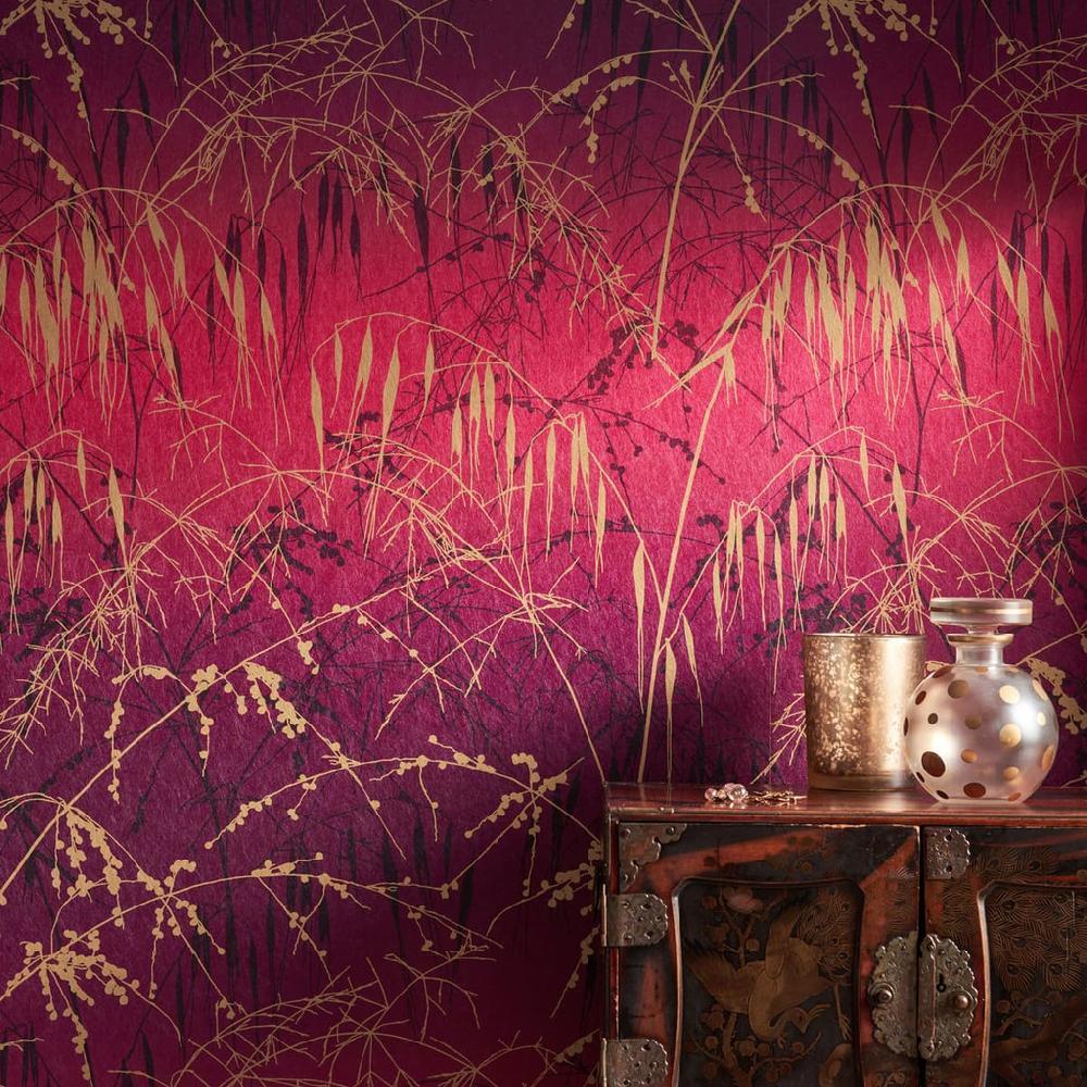 Graham & Brown Meadow Grass Damson & Soft Gold Wallpaper By Clarissa Hulse