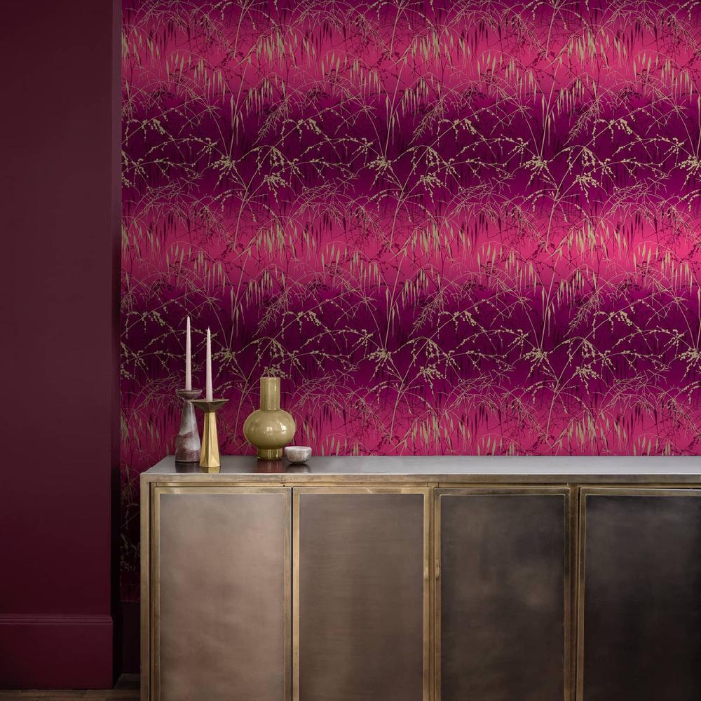 graham & brown Meadow Grass Damson & Soft Gold Wallpaper by Clarissa Hulse