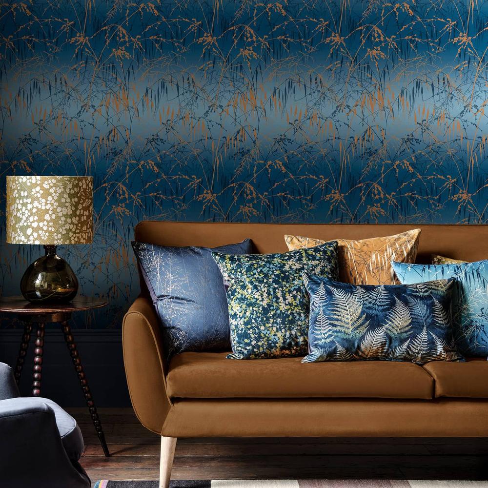 Graham & Brown Meadow Grass French Navy & Copper Wallpaper By Clarissa Hulse