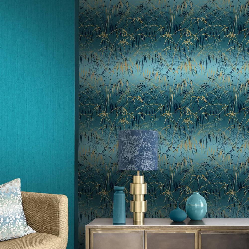 Graham & Brown Meadow Grass Teal & Soft Gold Wallpaper By Clarissa Hulse
