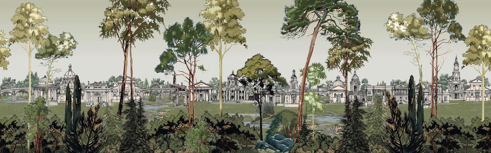 Graham & Brown Stately Promenade Soft Green Panoramic Bespoke Mural