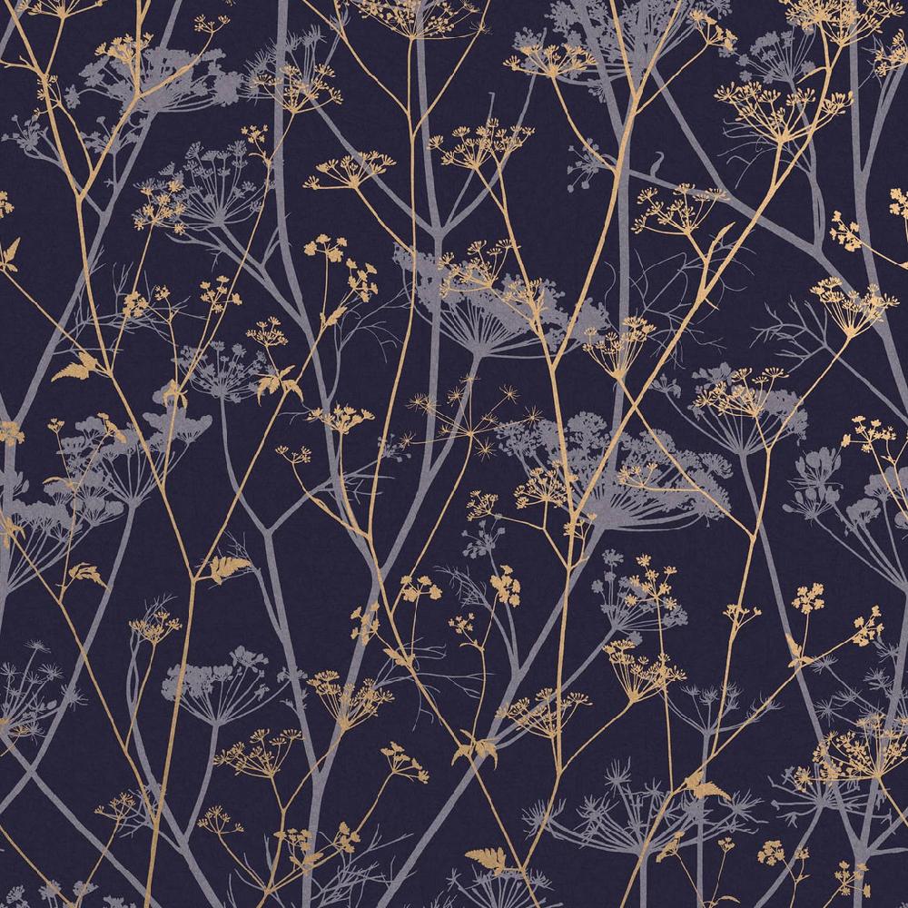 Graham & Brown Wild Chervil Blackberry & Gold Wallpaper By Clarissa Hulse
