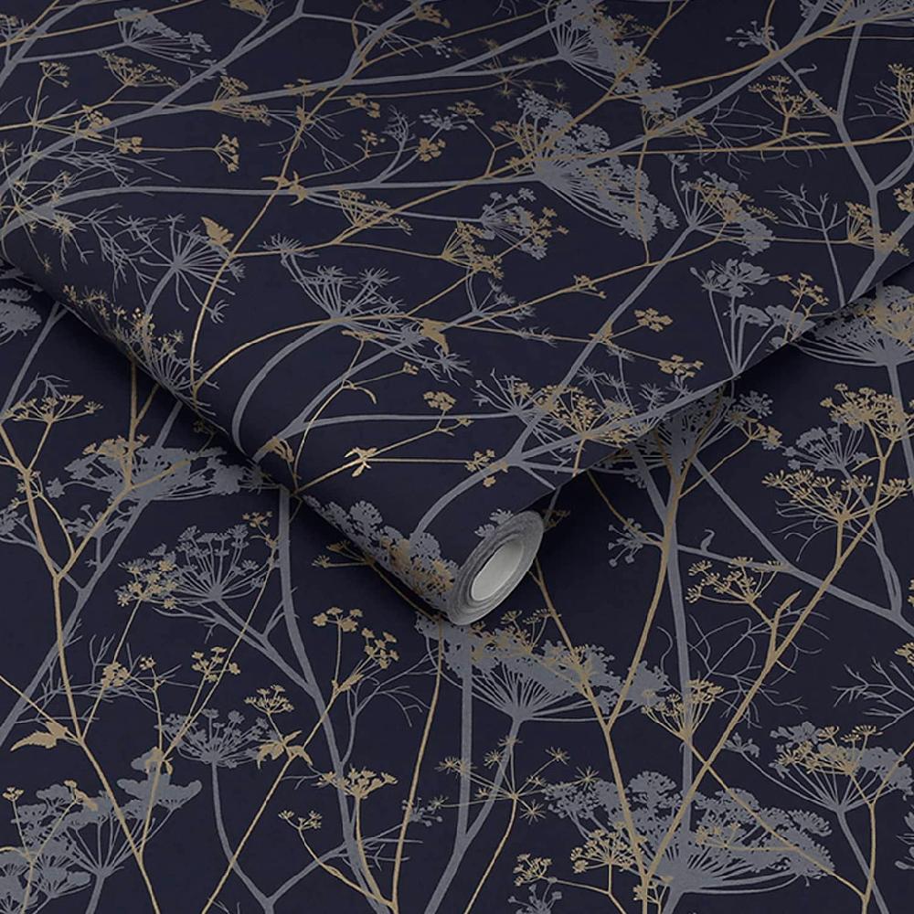 Graham & Brown Wild Chervil Blackberry & Gold Wallpaper By Clarissa Hulse