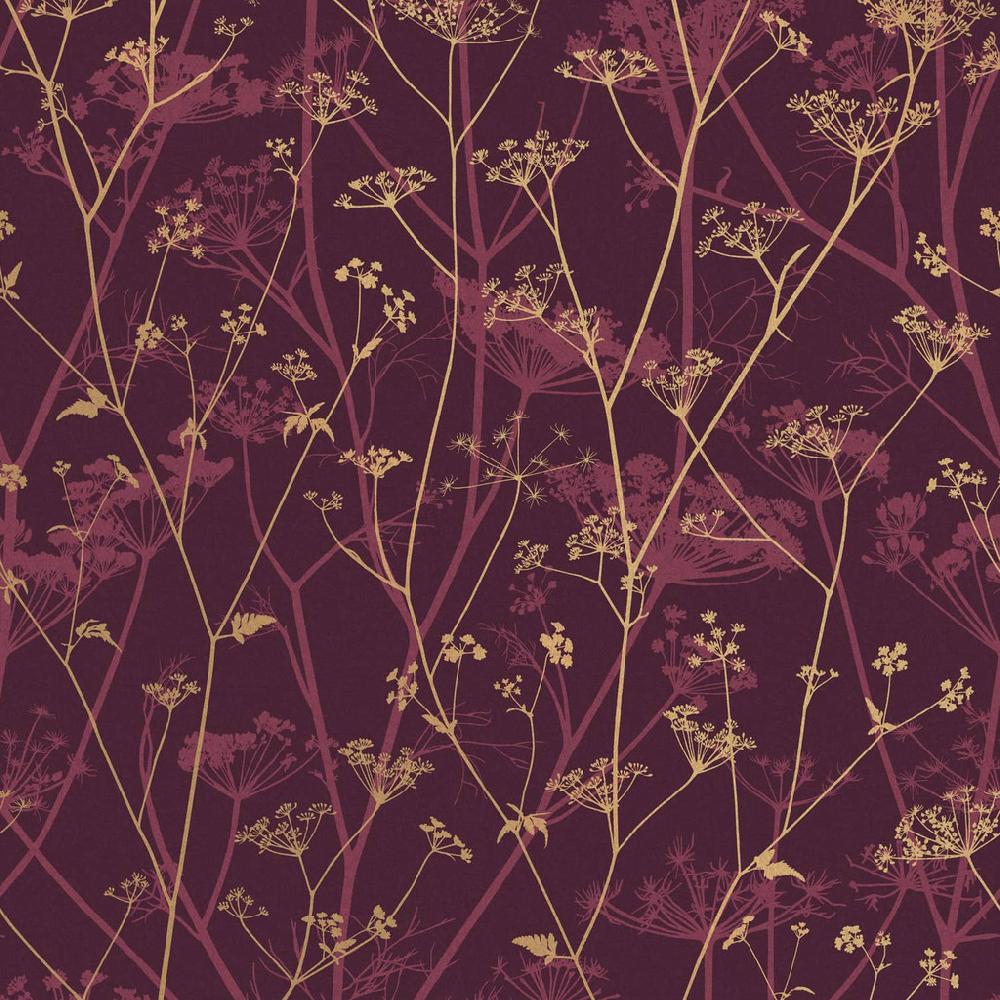 Graham & Brown Wild Chervil Damson & Gold Wallpaper By Clarissa Hulse