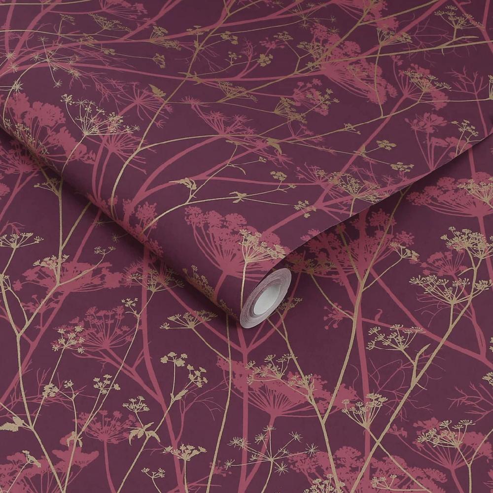 Graham & Brown Wild Chervil Damson & Gold Wallpaper By Clarissa Hulse