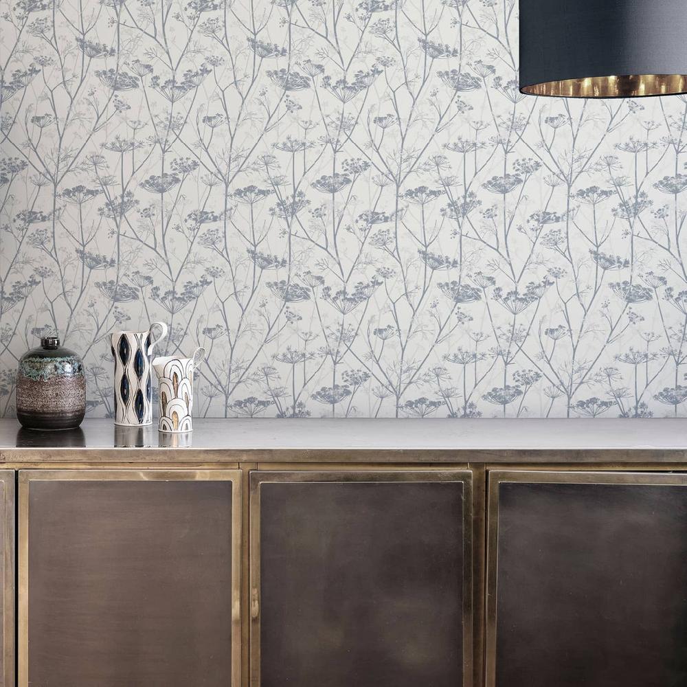 graham & brown Wild Chervil Dove & Silver Wallpaper by Clarissa Hulse