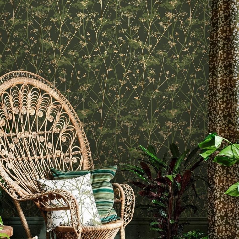 Graham & Brown Wild Chervil Sage & Gold Wallpaper By Clarissa Hulse