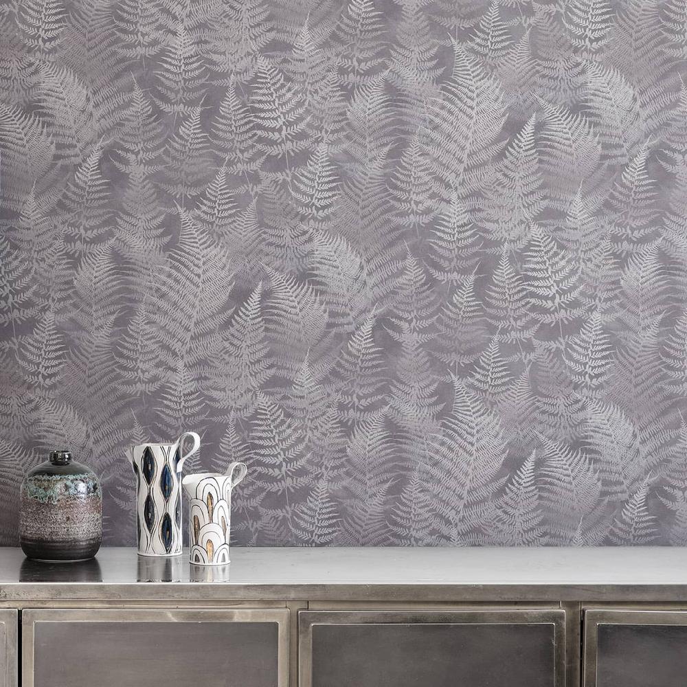 Graham & Brown Woodland Fern Pewter Wallpaper By Clarissa Hulse