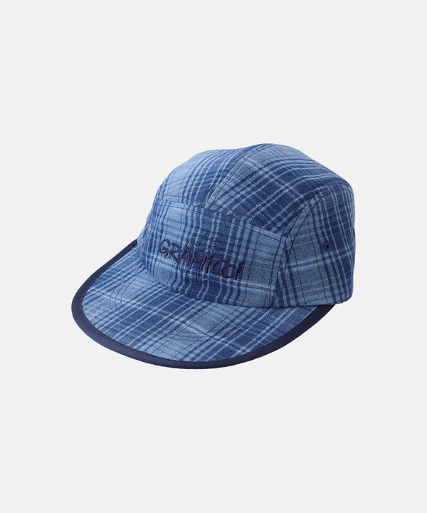 gramicci Long Bill Cap INDIGO CHECKERED PLAID