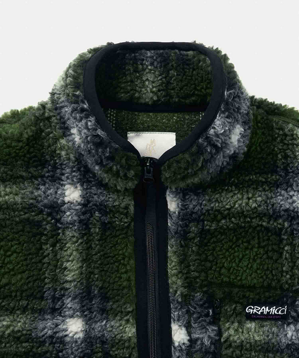 Gramicci Shadow Plaid Sherpa Jacket OLIVE SHADOW PLAID