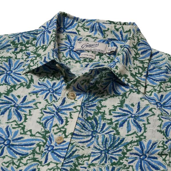 Grayers Bamboo Dobby Printed Short Sleeve Shirt - Blue Green Floral