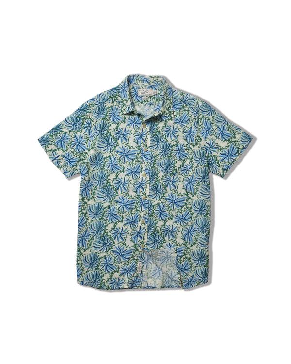 grayers Bamboo Dobby Printed Short Sleeve Shirt - Blue Green Floral