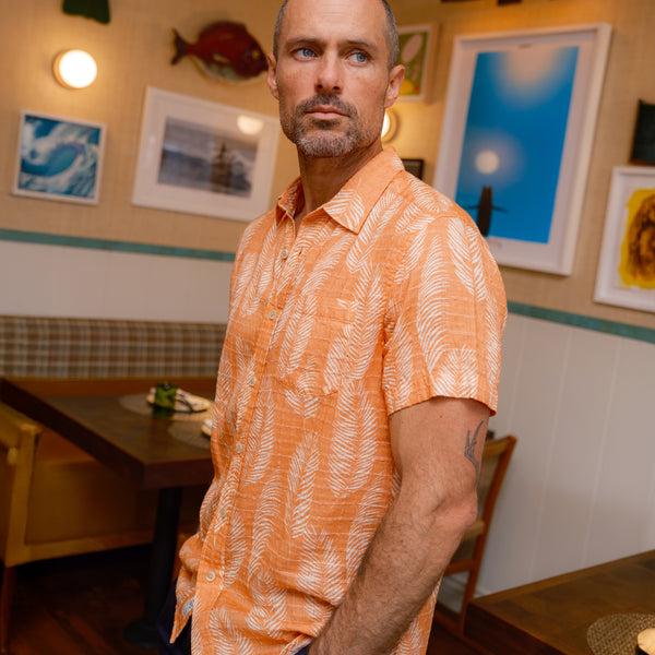 Grayers Bamboo Dobby Printed Short Sleeve Shirt - Coppertone Leaf