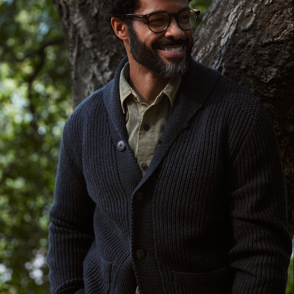 Grayers Belmont Plaited Shawl Cardigan - Black Charcoal