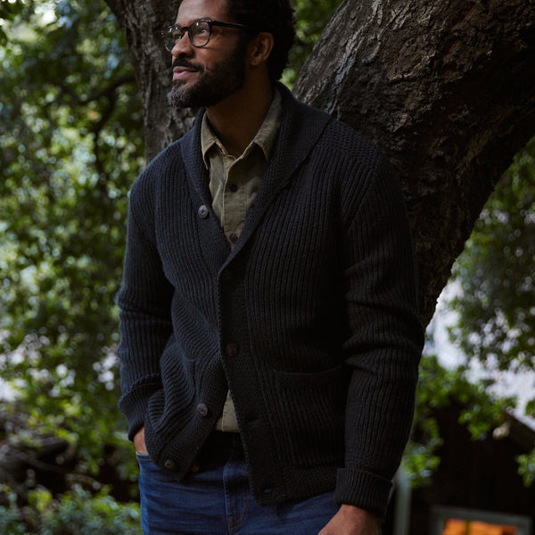 Grayers Belmont Plaited Shawl Cardigan - Black Charcoal