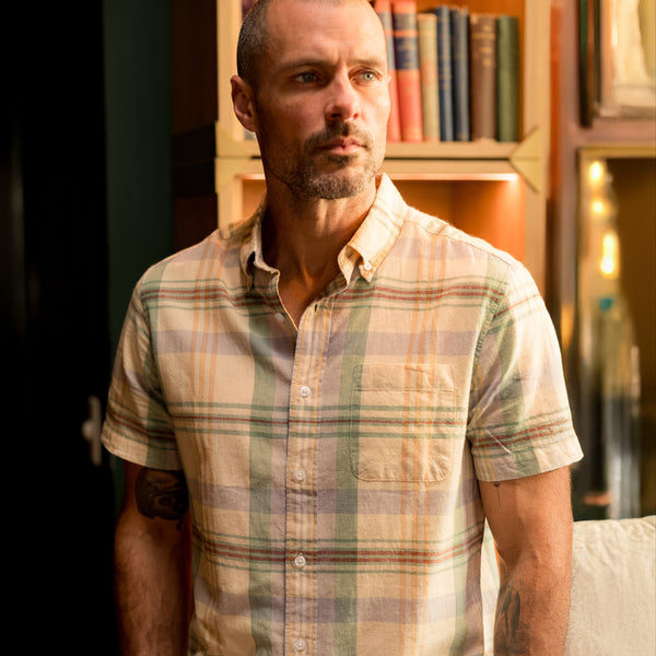 Grayers Classic Madras Plaid Short Sleeve Shirt - Lt Blue Cream Plaid