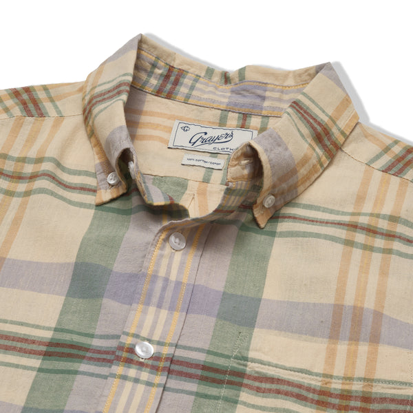 Grayers Classic Madras Plaid Short Sleeve Shirt - Lt Blue Cream Plaid