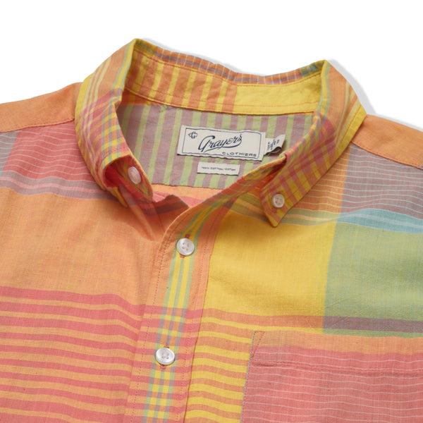 Grayers Classic Madras Plaid Short Sleeve Shirt - Orange Yellow Plaid