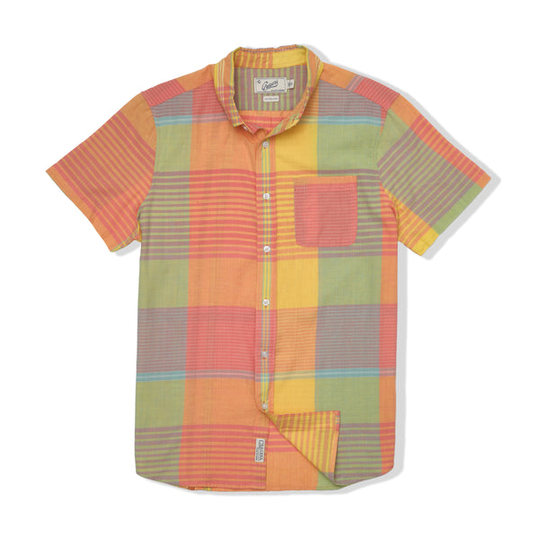 Grayers Classic Madras Plaid Short Sleeve Shirt - Orange Yellow Plaid