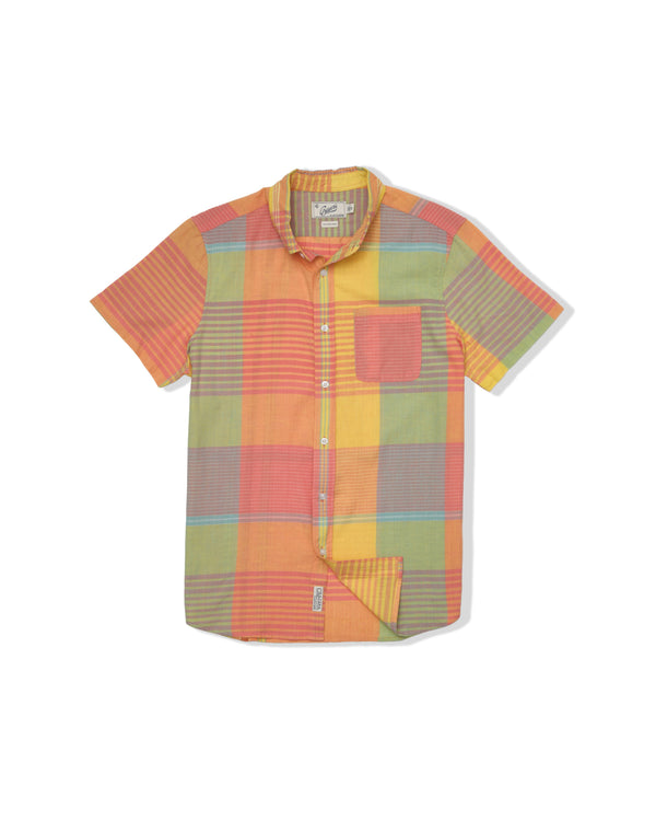 grayers Classic Madras Plaid Short Sleeve Shirt - Orange Yellow Plaid