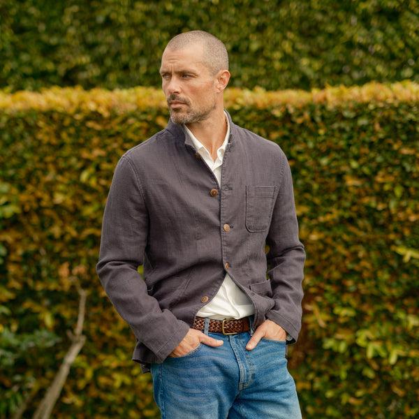 Grayers Nelson Ramie Stand Up Collar Jacket - Navy