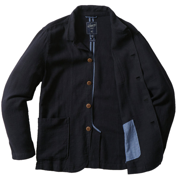 Grayers Nelson Ramie Stand Up Collar Jacket - Navy