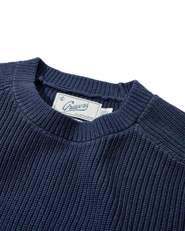 Grayers Shaker Stitch Cotton Crewneck Sweater - Navy