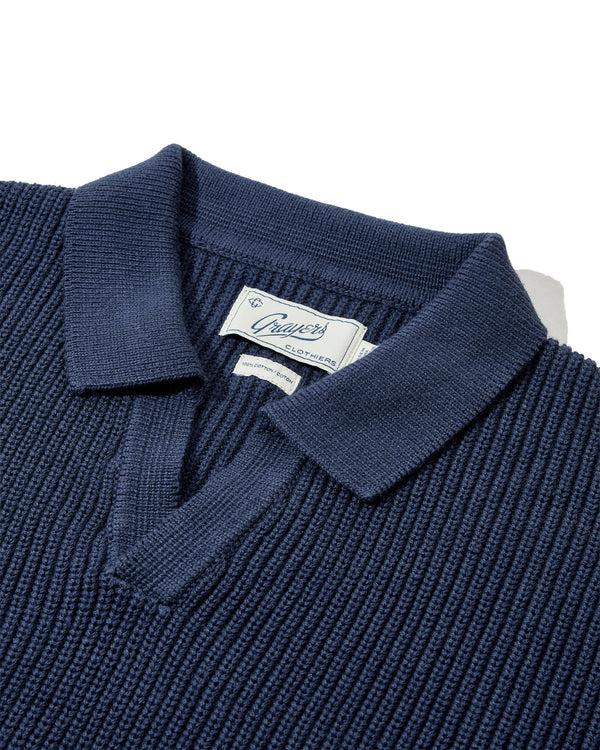 Grayers Shaker Stitch Cotton Polo Sweater - Navy