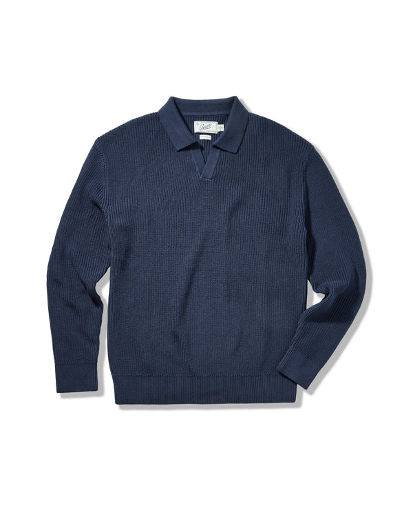 grayers Shaker Stitch Cotton Polo Sweater - Navy