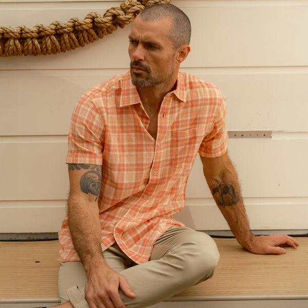 Grayers Light Weight Power Loom Short Sleeve Shirt - Auburn Cream Plaid