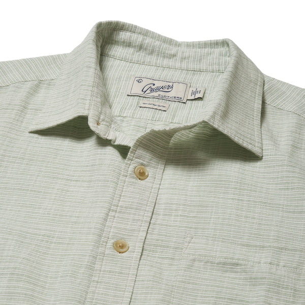 Grayers Light Weight Power Loom Short Sleeve Shirt - Green Stripe