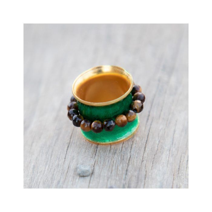 grecian chick green enamel with tiger’s eye
