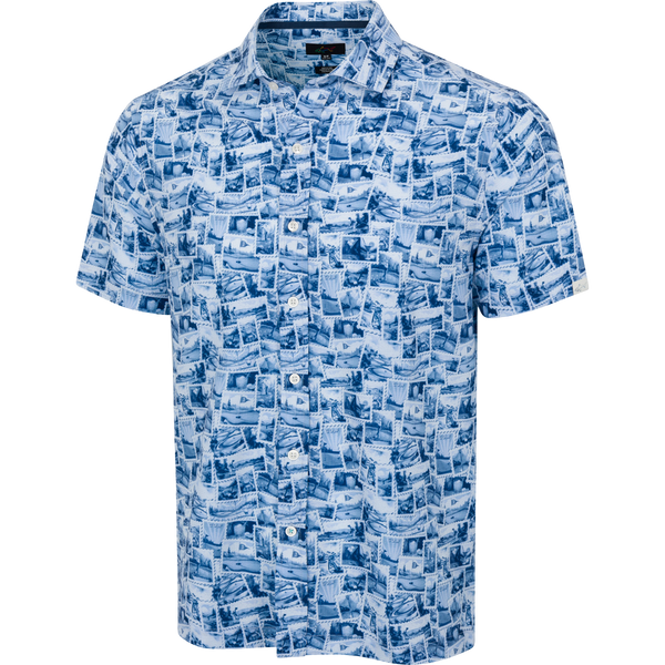 Greg Norman Golf Stamps Seersucker Short-Sleeve Button Down