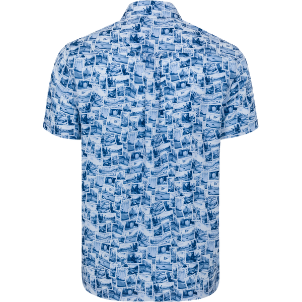 Greg Norman Golf Stamps Seersucker Short-Sleeve Button Down