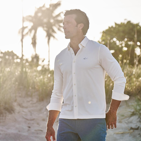 Greg Norman Long Sleeve Full Button Pique Polo
