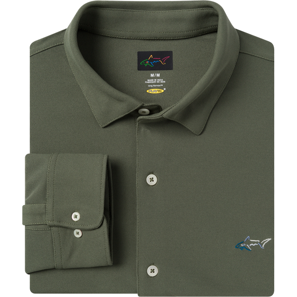 Greg Norman Long Sleeve Full Button Pique Polo