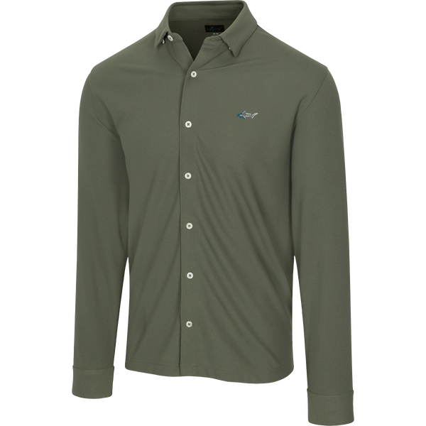 greg norman Long Sleeve Full Button Pique Polo